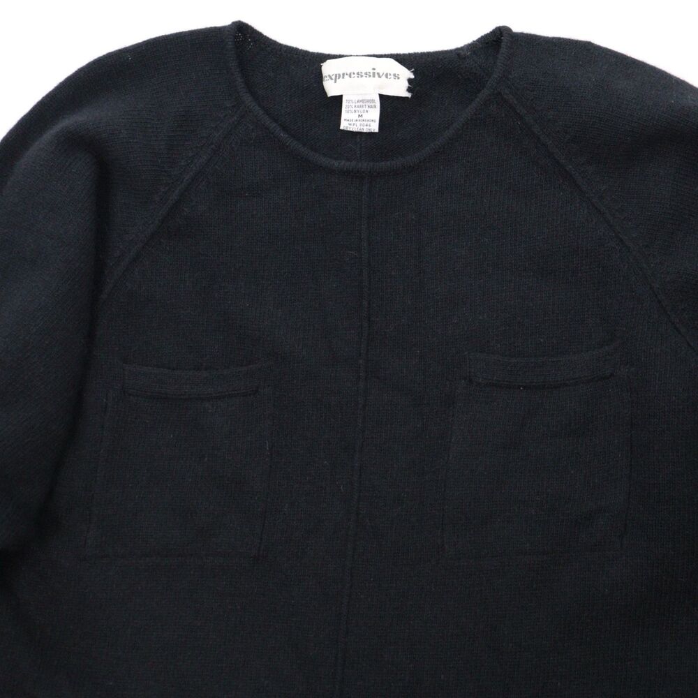 Vintage Black Sweater Dress Wool Rabbit SZ M Lagenlook Cozycore Pockets Modest - Picture 4 of 10